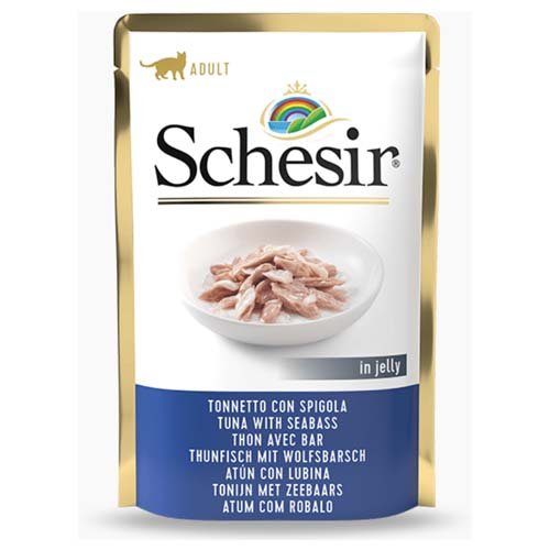 SchesirCatTunaandSeabassinJelly85gPouch.jpg Schesir Cat Tuna & Seabass in Jelly 85g Pouch - Image 1